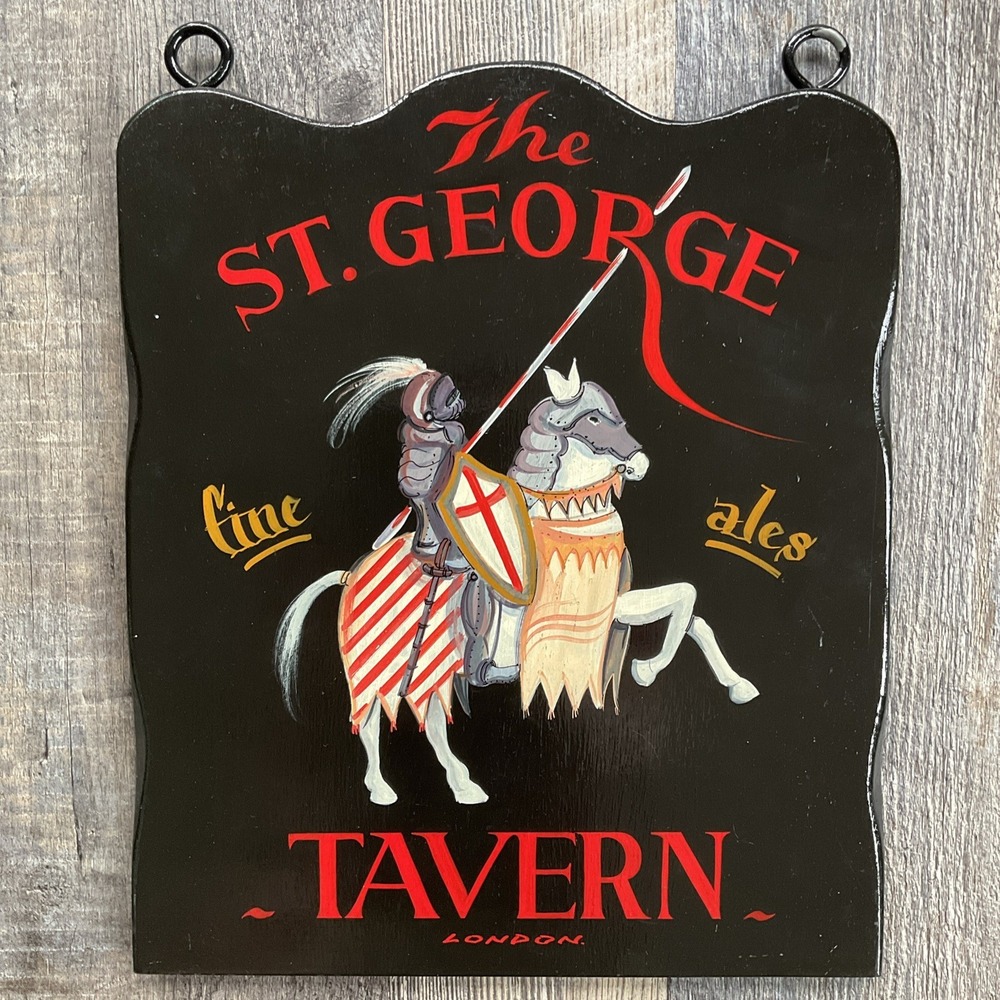 Vintage St. George Tavern British Pub Sign Hand Painted Wood Fine Ales Bar Decor